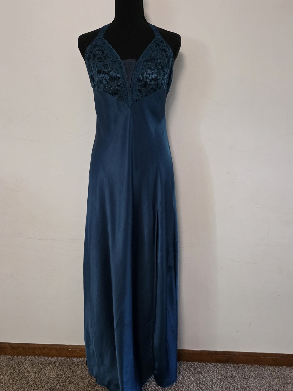 Victoria's Secret Teal Lace-Trim Satin  Slip Gown